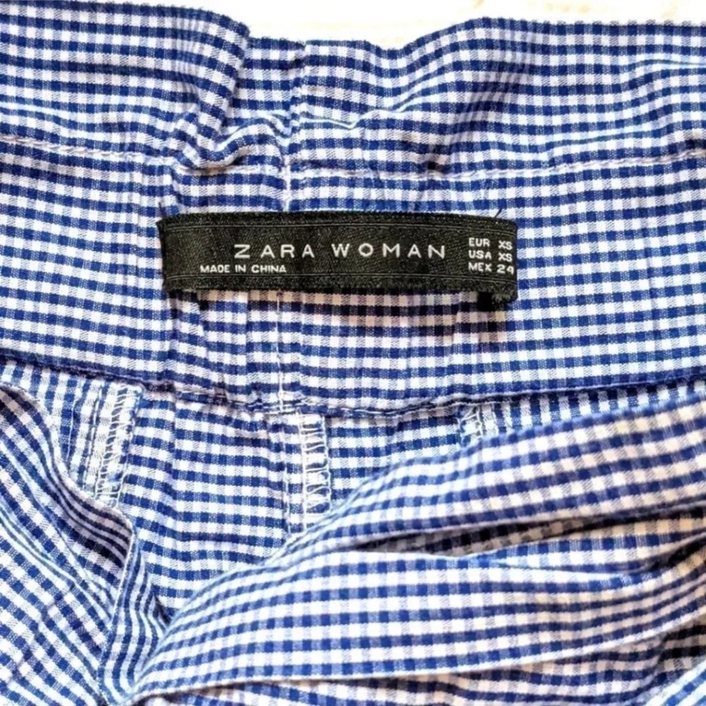 Zara Woman Blue and White Gingham Embroidery Lace Trim Skorts Short Skirt XS - Picture 9 of 9